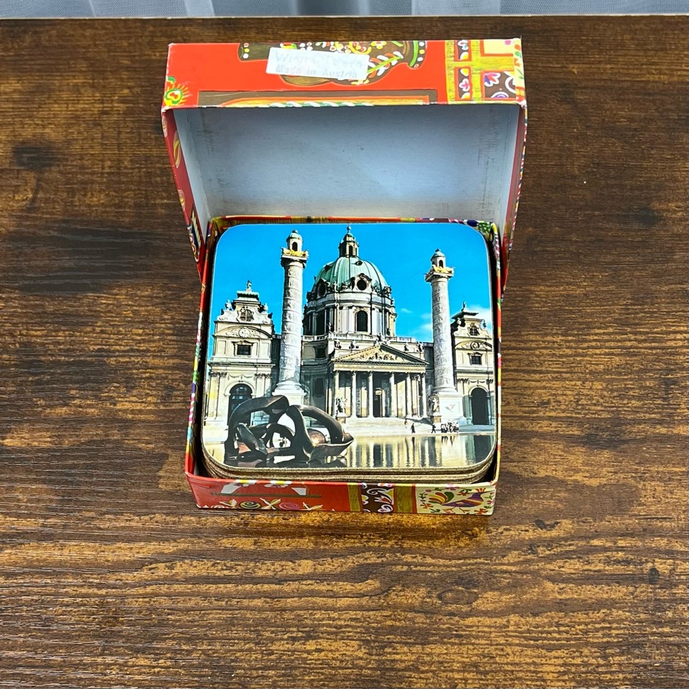 Vintage Wien Modern‎ Coasters Views of Austria Cork Back Set of 6 Original Box